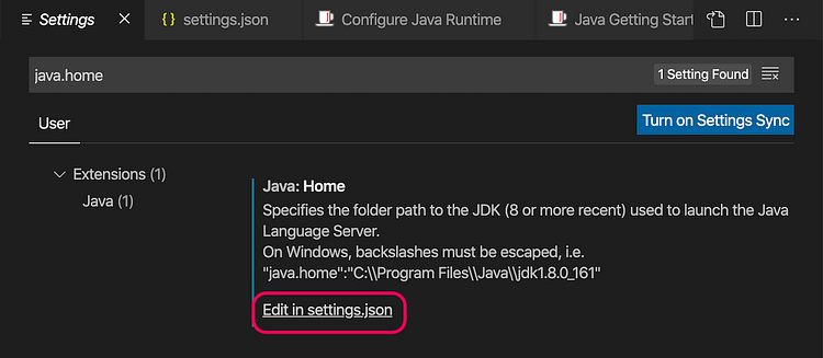 Java Home User Settings